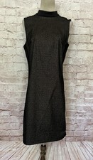 Tommy Hilfiger Dress Size 6 Metallic Sheath Black Gold Mock Neck Sleeveless
