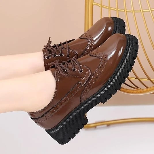 🤎 IUY Women’s Oxford Flats | Brown Gothic Punk Lace-Up Shoes | Size 8 - NEW - Image 3 of 4