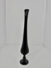 Vintage MCM Fenton Glass Ebony Black Thumbprint Swung Vase 13.5” Stunning