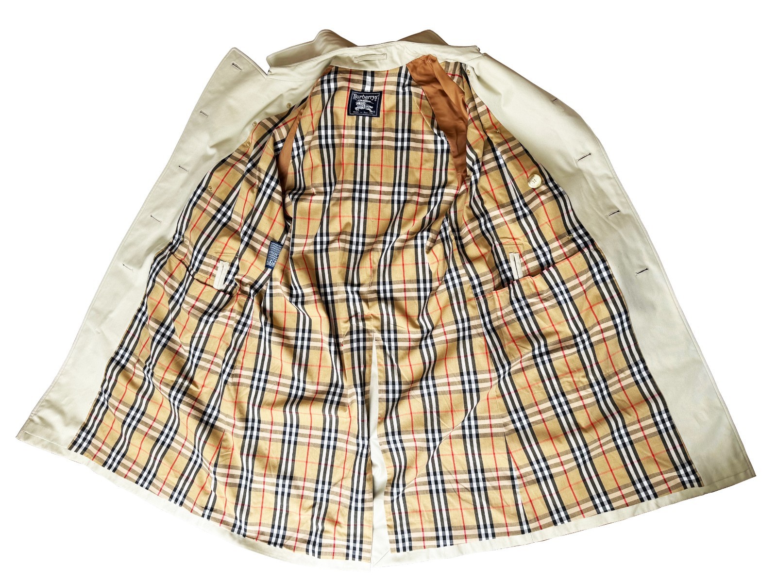 Vintage BURBERRYS Men's Trench Coat Belt Nova Check Lining Khaki 54R /US 44 Reg image 6