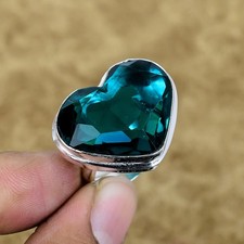 Natural Apatite Heart Gemstone Adjustable Ring 925 Sterling Silver Gifts Jewelry