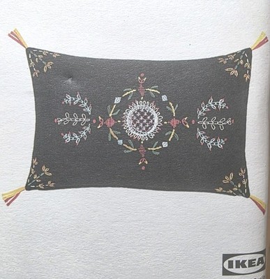 Ikea VINTERFINT Pillow Cover 16X23'' Black Embroidered Scandinavian Folk Art