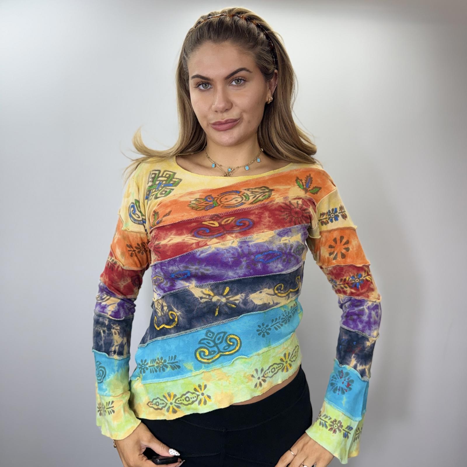 Multicolour Y2K Patchwork Top – Boho Fairycore 20… - image 2