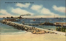 Corpus Christi,TX Breakwater Walk Tichnor San Patricio County Linen Postcard