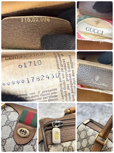 GUCCI GG Sherry Line Boston Bag Hand Leather PVC Brown Beige Logo Gold Hardware - Picture 21 of 24