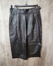 Vintage Long black Leather Skirt With Pockets And Slit Size 14 Brand Avanti