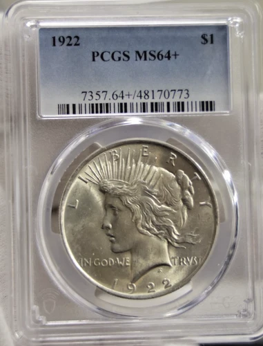 1922 US Peace Silver Dollar $1 PCGS MS64+