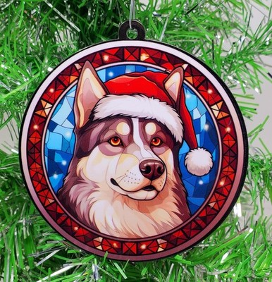 Alaskan Husky Santa Dog Ornament - Christmas Ornament