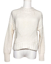 Pink Rose Cropped Mock Neck Chunky Knit Drop Shoulder Sweater Cream Medium