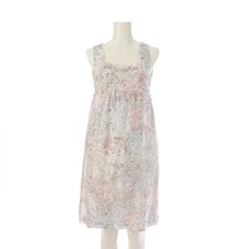 CHANEL Silk Camellia Coco Mark Dress Pink/Blue Size 36 Sleeveless