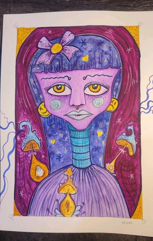 Aquarell Frau Gemälde Expression Wathercolor A4 Abstrakt Naive Malerei Signiert - Bild 3 von 4