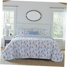- Quilt Set, Cotton Reversible Bedding with Matching Shams, Queen Ahoy Blue