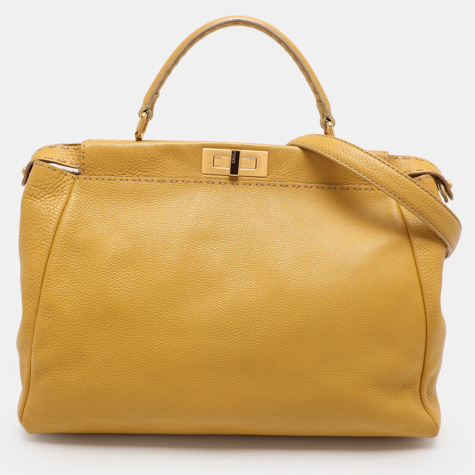 Fendi Selleria Leather Large Peekaboo Top Handle Bag in Yellow