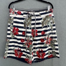 Fat Face Swim Shorts Size 32 Navy Red Men’s Floral Striped Drawstring Pockets