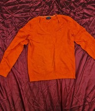TOMMY HILFIGER Womens V-Neck Jumper Sweater Orange Cotton Size L