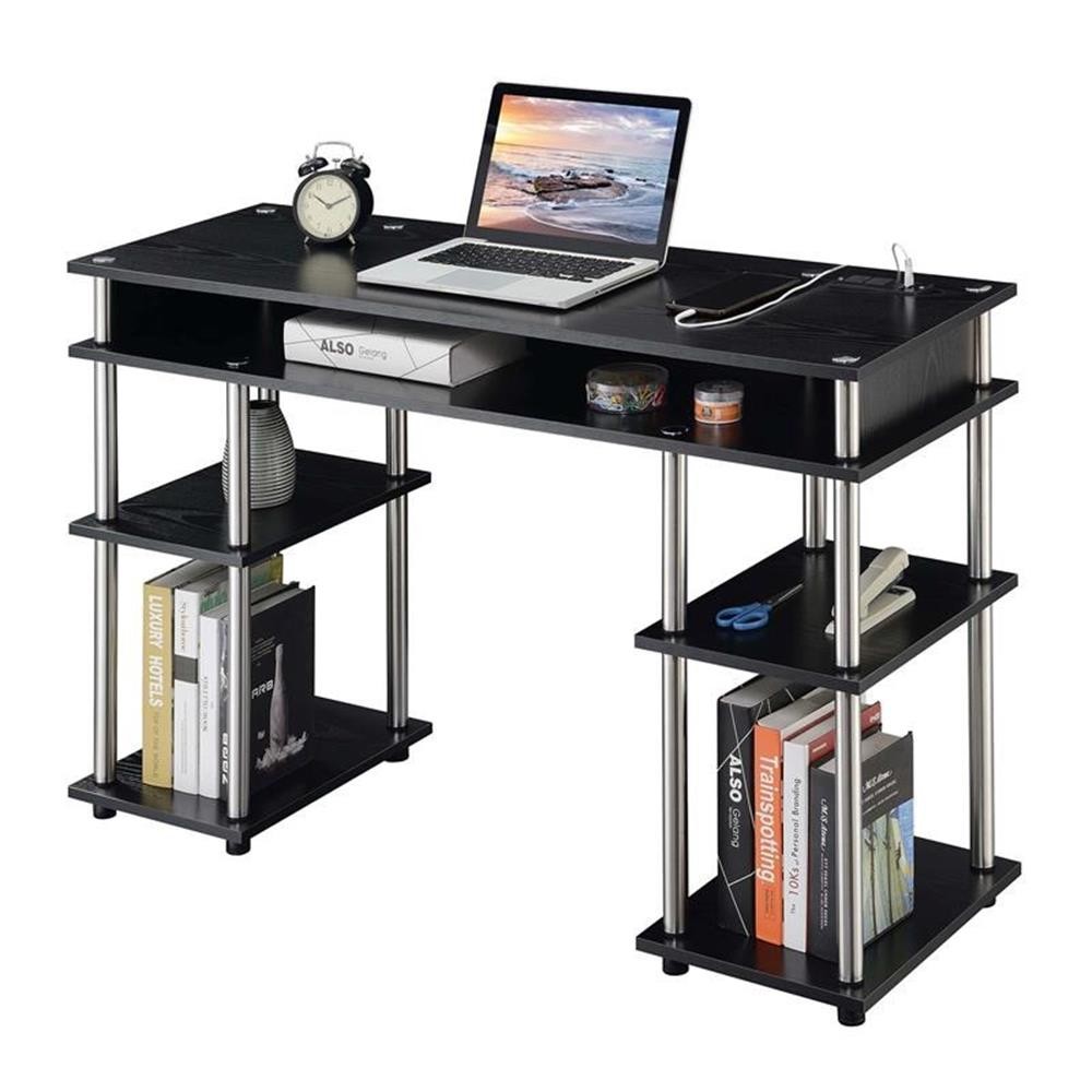 Designs2Go No Tools Student Desk with Charging Station in Bl