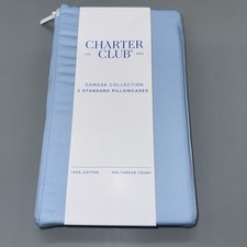 Charter Club Damask Collection 2pk Standard Pillowcases- Blue- New