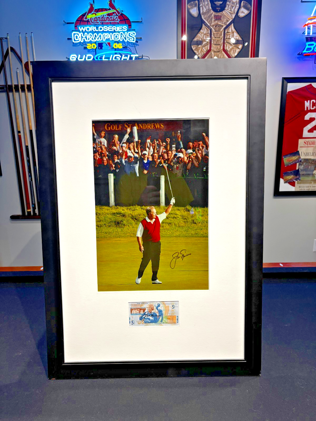 Jack Nicklaus Autographed Signed framed Photo and 5 lb. note with JSA COA 