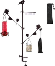 Urban Deco Deck Pole Porch Multi-Hook Bird Leaf deck bird feeder-Bronze 
