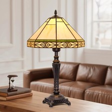 Lighting Tiffany Style Mission Table Lamp with Vintage Stained Glass Decor