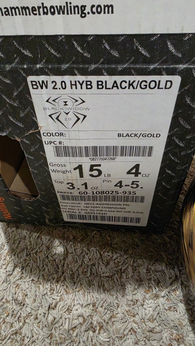 Hammer Black Widow 2.0 Hybrid Black/Gold Overseas Bowling Ball
