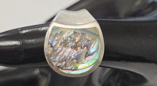 Vintage Sterling Silver Abalone Shell Statement Ring Size 4.5 Adjustable