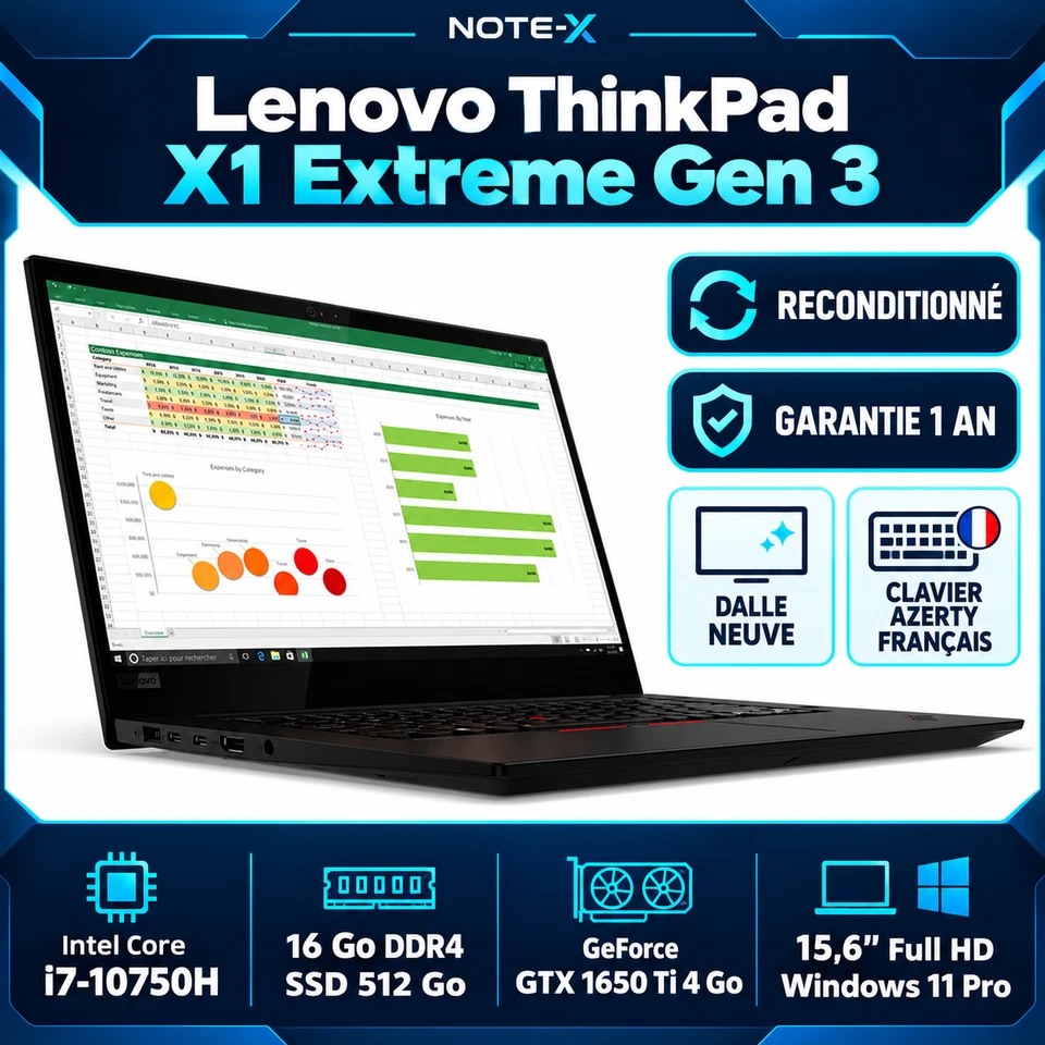 Lenovo ThinkPad X1 Extreme G3 · i7-10750H · 16GB · 512GB, photo 1 sur 5