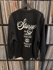 Stussy Sweatshirt Mens XL Black World Tour Crew Pullover Logo