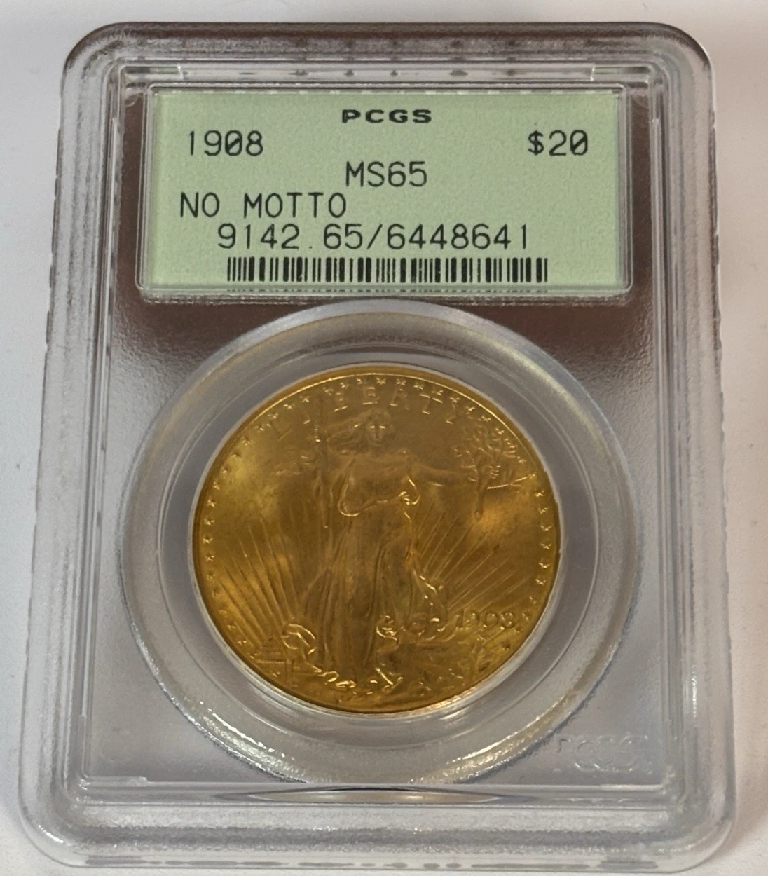 1908 $20 Saint-Gaudens Gold Double Eagle No Motto PCGS MS65