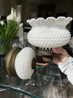 Vintage Hobnail Milk Glass Wall Sconce Ruffled Shade Brass Bathroom Light