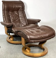 Ekornes Stressless Large ROYAL Brown Paloma Leather Swivel Recliner & Ottoman