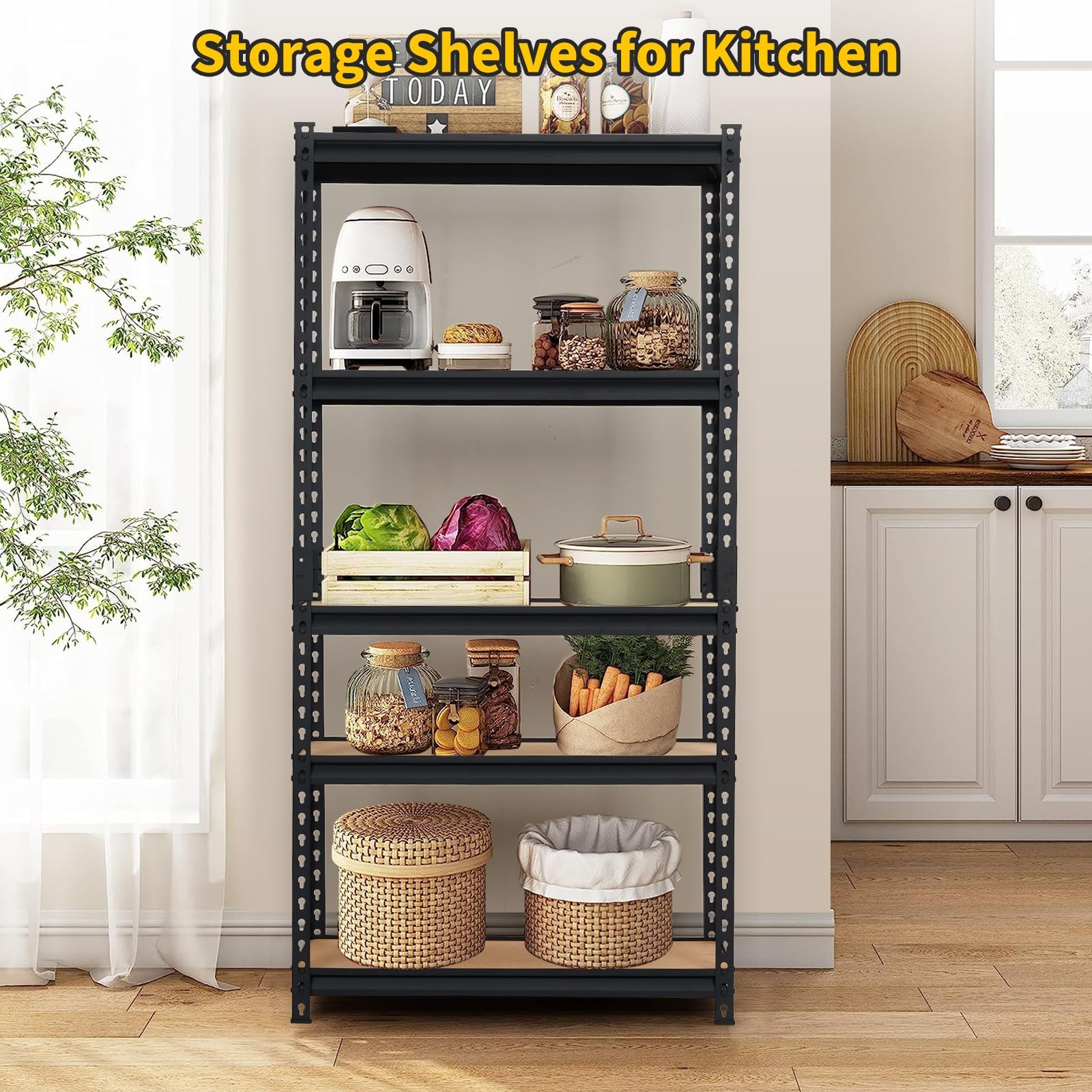 PioneerWorks 2000lbs Storage Shelves 5 Tier Adjustable Heavy Duty Garage Shel...