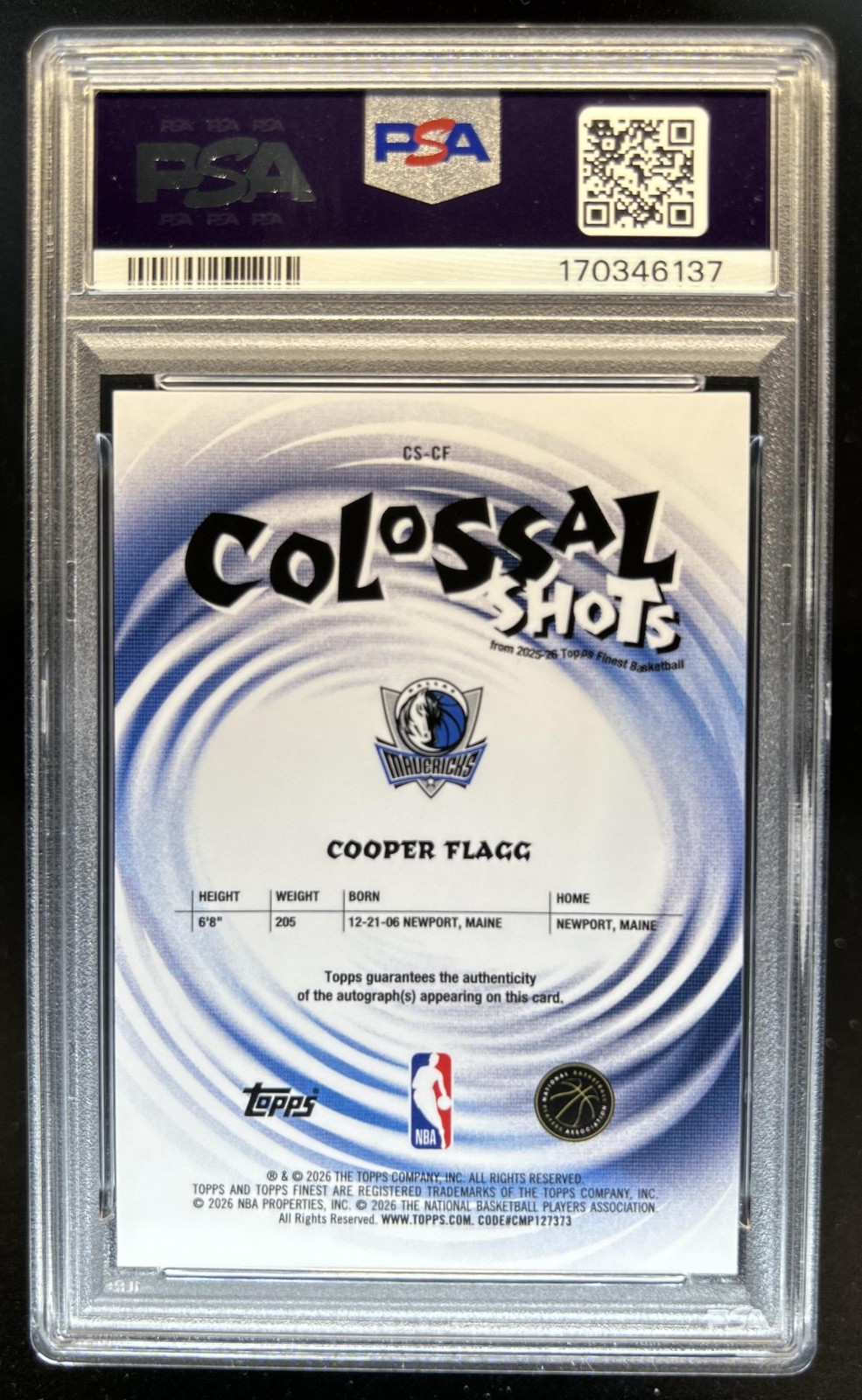 2025-26 Finest Cooper Flagg Colossal Shots Auto Black Geometric RC #/25 PSA 10 view 2