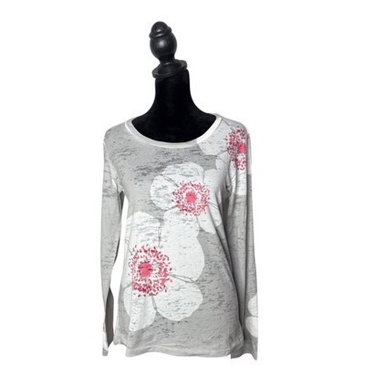 Whimsy Rose Floral Poppies Burnout Top Gray White Size XS Sublimation Tee BOHO
