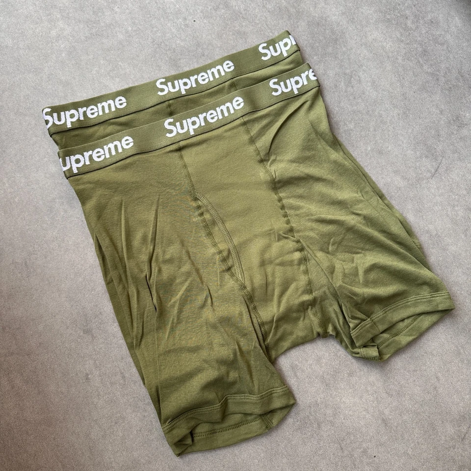 Supreme Boxer Homme Vert Olive Kaki Lot de 2 Coton Sous-vêtement S M L XL Neuf - Photo 2/4