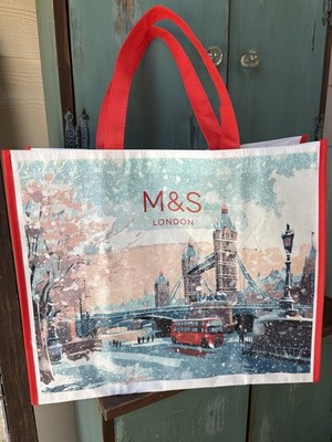 Marks & Spencer M&S London Travel Tote Gift Bag Handles Reusable Holiday Winter