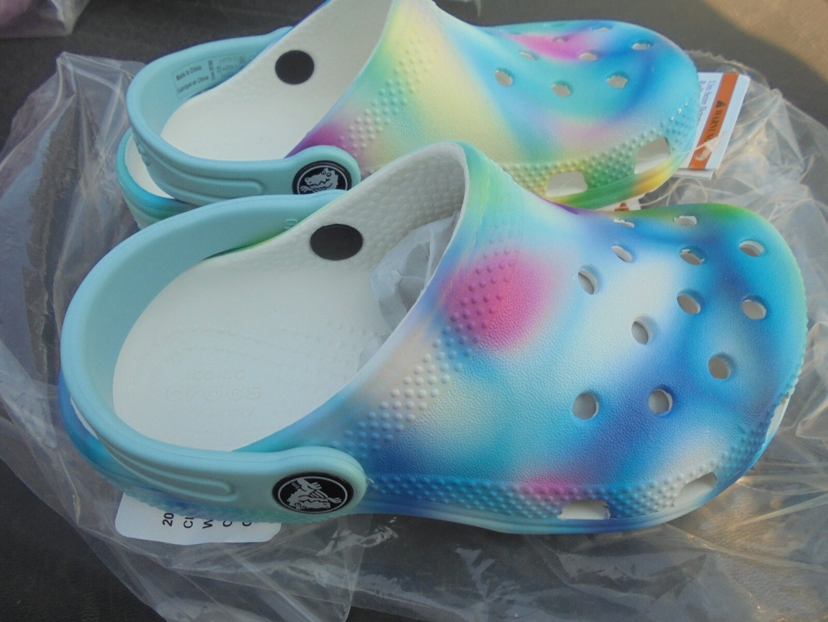 New Crocs Classic Solarized Clog Childs 10 White/Multicolor