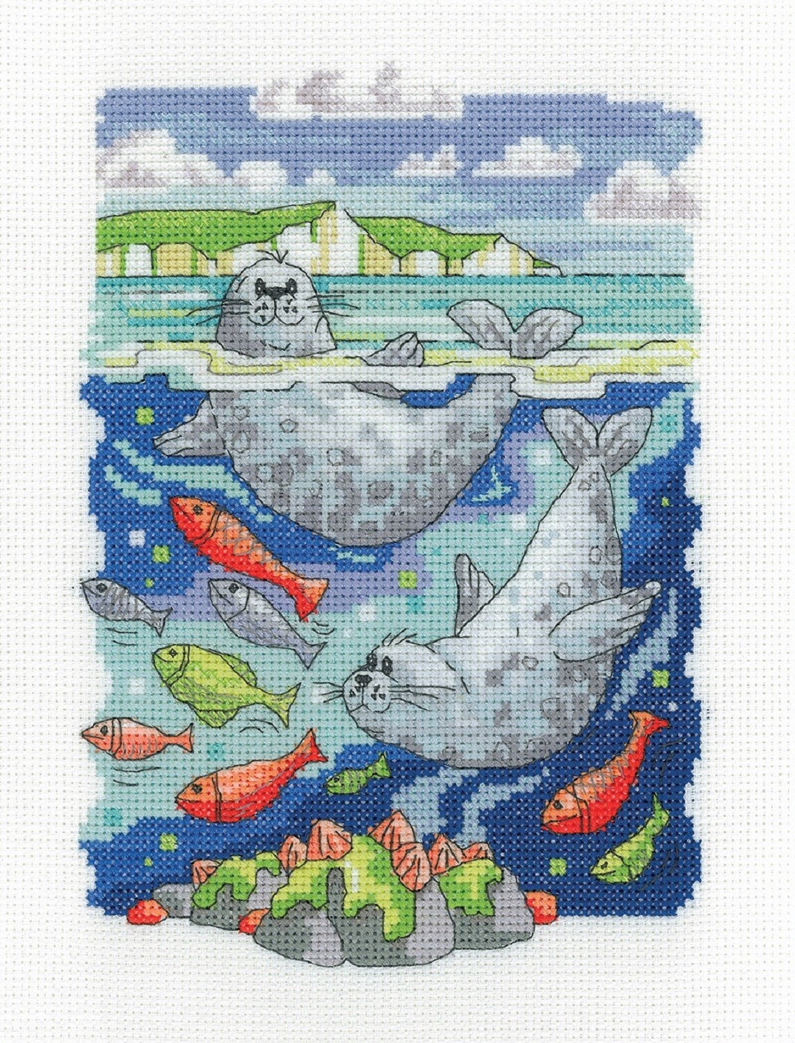 Heritage Crafts KCSE1544 Seals Cross Stitch Kit from Karen Carter Collection