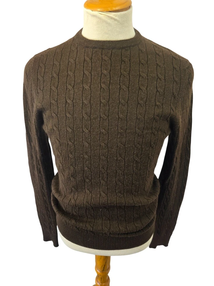 Suéter Gregory Arber Marrón Oscuro Cuello Redondo Para Hombres S/M Apretado Cable Tejido Mezcla de Lana Foto 4 de 4