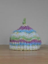 Hand knitted Newborn Baby Top knot hat Mixed colour