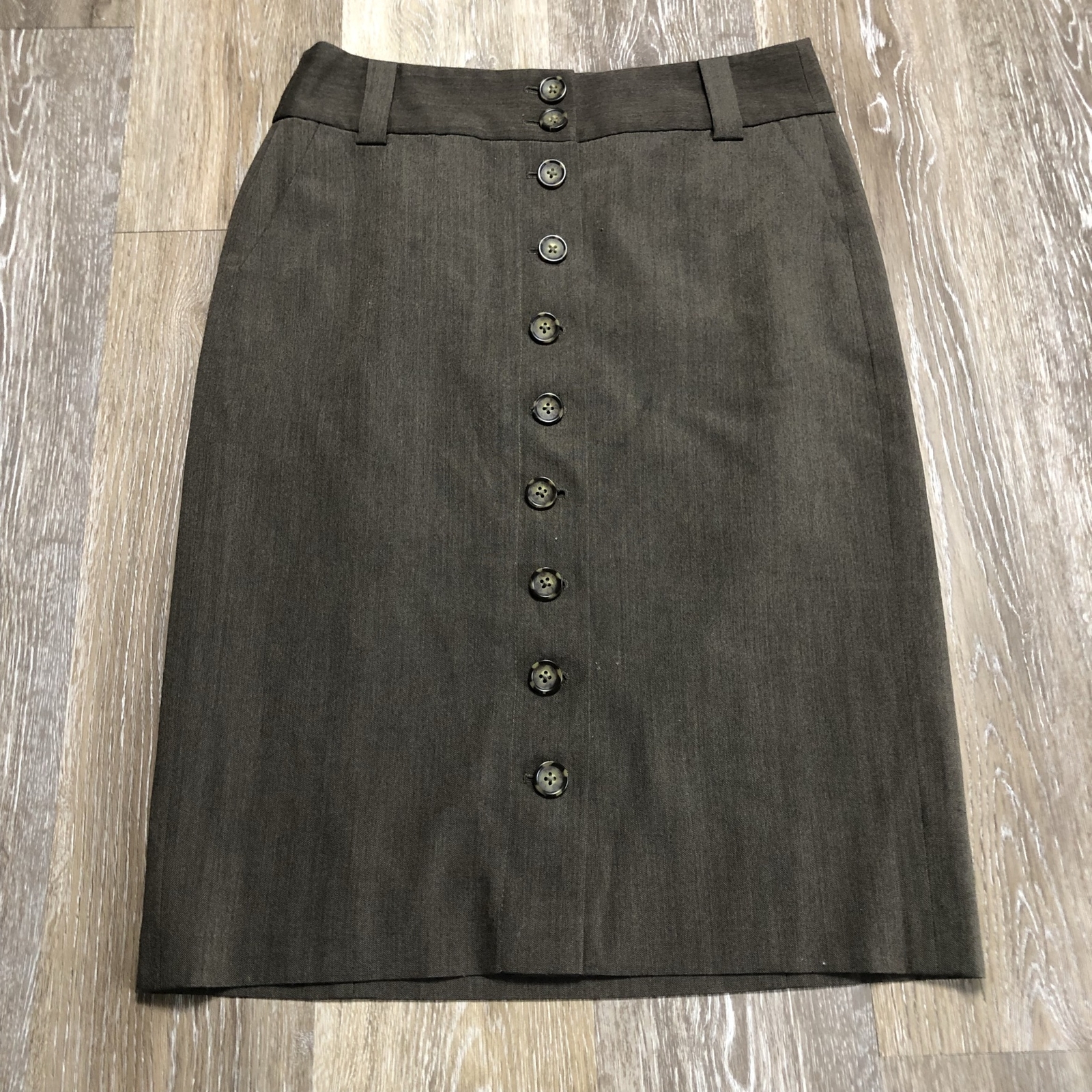 BANANA REPUBLIC Button Down Brown Wool A-Line Midi Skirt Women's