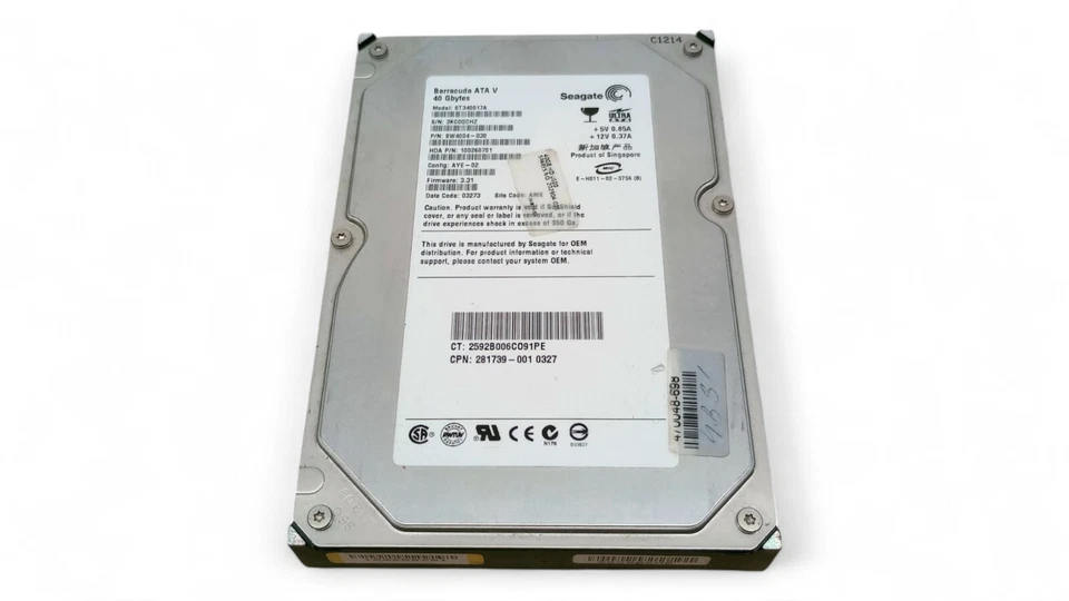 3.5" 40GB IDE Hard Drive - Seagate ST340017A Barracuda ATA V 40017 9W4004-030 - Image 2 of 3