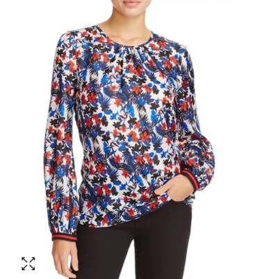 Milly Top Size 2 Mandy Floral Print 100% Silk Blouse Hibiscus