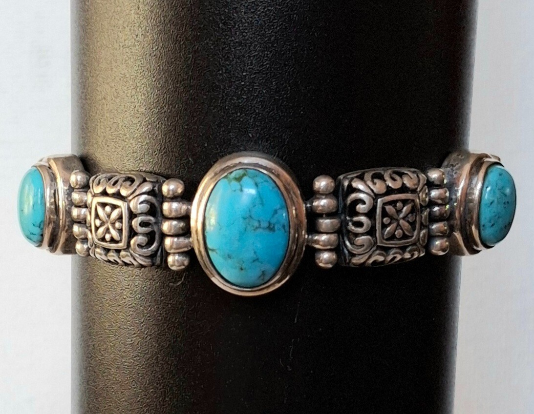 Detailed Inlay Vintage Native American Navajo Royston Turquoise Sterling Silver Bracelet Detailed Inlay Vintage Native American Navajo Royston Turquoise Sterling Silver Bracelet