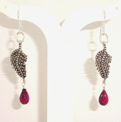 Gemstone Earrings Natural Ruby Faceted Gemstone Handmade Antique Fashion Jewelry