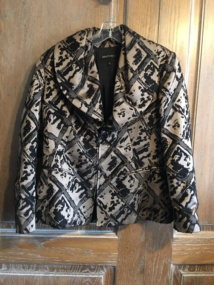 Lafayette 148 New York ZIP Large Collar 3 4 Sleeve Diamond Jacket