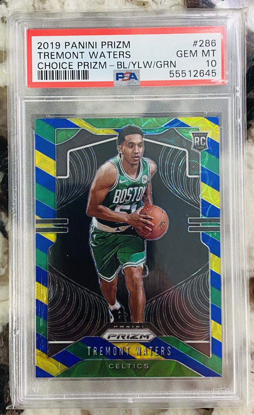 2019-20 Prizm Tremont Waters PSA 10 Blue Yellow Green Prizm RC #286 Celtics Gem
