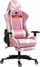 Silla Gamer Blanca Y Rosa Con Cojines Para Soporte De Cuello y Lumbar Escritorio