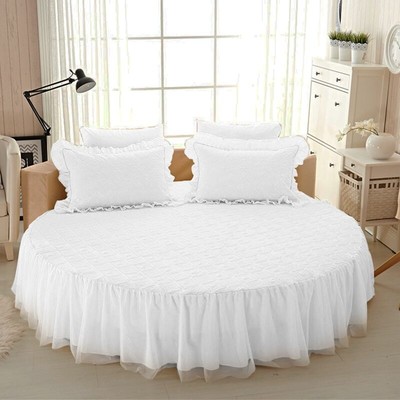 Round Fitted Sheet Cotton Quilted Bedspread Non-slip Mattress Cover Bed Skirts