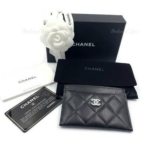 Authentic Chanel black caviar card holder brand new in box Silver hardware